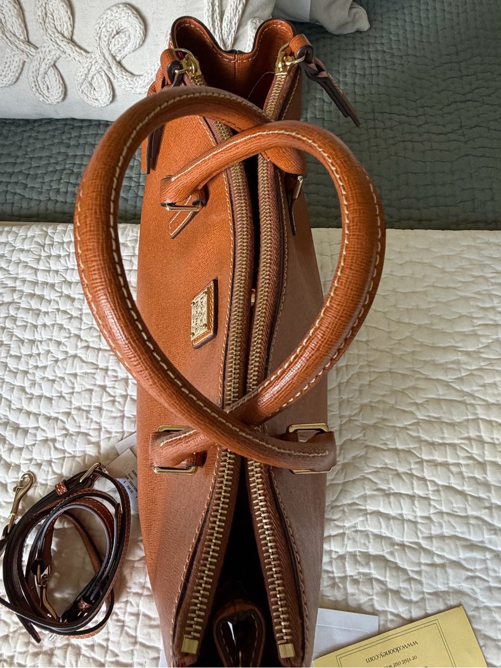 Dooney & Bourke Natural Tan Color “Willa” Leather Zip Top Satchel - Picture 9 of 12